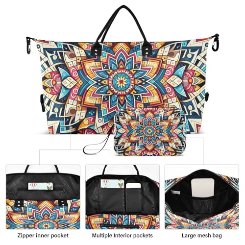 Ethnic Mandala Travel Duffel Bag, Shoulder Weekender Overnight Bags - Large Gym Bag with Wet Pocket2