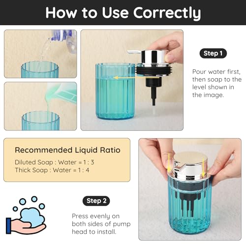 Image of Segbeauty 10oz Plastic Blue Refillable Foaming Hand Soap Dispenser 2pcs, 300ml Empty Foam Bottle Container, Face Wash Foam Pump Bottle for Kitchen, Shaving Foaming Bathroom Countertop Soap Dispensers