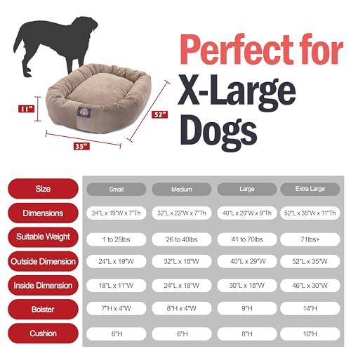 Image of Majestic Pet 52 Inch Micro Velvet Calming Dog Bed Washable - Cozy Soft Round Dog Bed with Spine for Head Support - Fluffy Donut Puppy Mat 52x35x11 (inch) X- Large - Pearl (2025)
