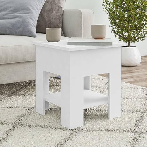Snsowed Mesa de Centro, Mesa Baja Salon, Sofas Recepcion, Mesa Salon Centro, Mueble para Recepcion, Blanco Madera contrachapada 40x40x42 cm