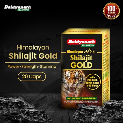 Image of Baidyanath Himalayan Shilajit Gold | Ayurvedic Blend with Pure Shilajit, Gold, Silver & Herbal Extracts | Supports General Wellness & Daily Vitality | 20 Capsules
