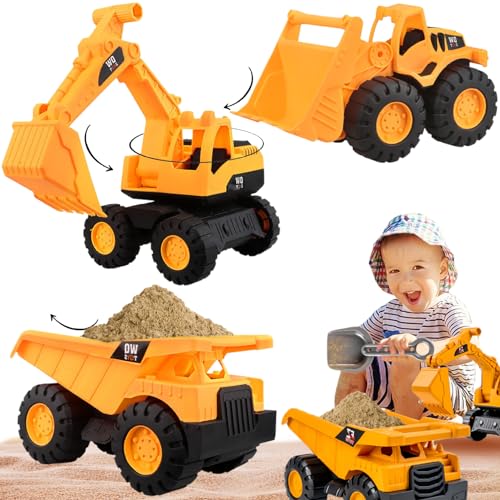 3pcs/set COCHES DE TOYO SOBRETOS Toyos de arena de playa con bordes suaves con piezas móviles de construcción de naranja impulsados ​​por inercia incluyen excavadora, excavadora, regalo de camió