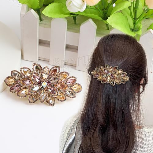 Pasador de pelo de lujo chapado en oro con flores grandes 2