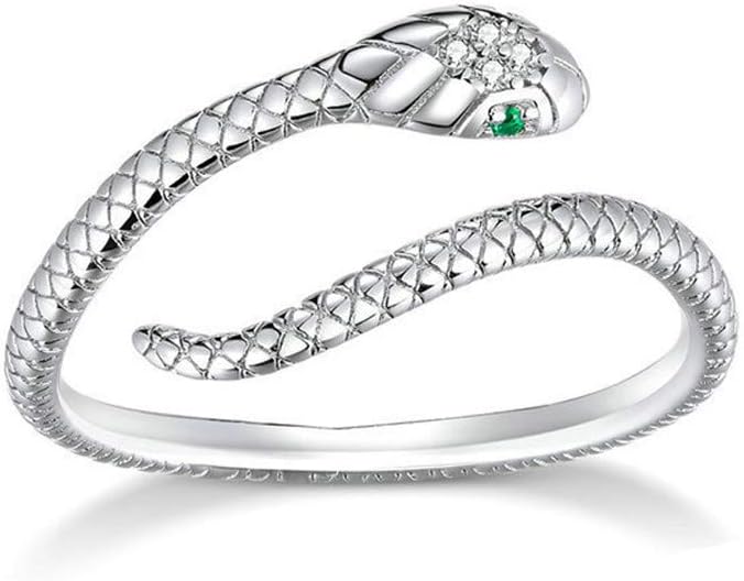 Ategazza Schlange Ringe Ohrringe 925 Sterling Silber Verstellbar Offene Ring mit Grün Zirkonia ga5