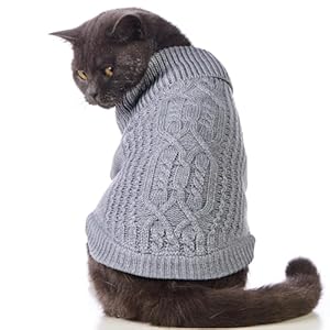 Cat Sweater Turtleneck Knitted Sleeveless Cat Clothes Warm Winter Kitten Clothes Outfits for Cats or Small Dogs in Cold Season (Grey, Medium)