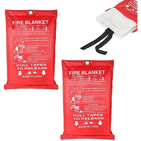 PLASTIFIC Pack of 2 Large Fire Blanket 1mx1m Safety Quick Release Home Kitchen Office Caravan (Hanging Model,) Cover