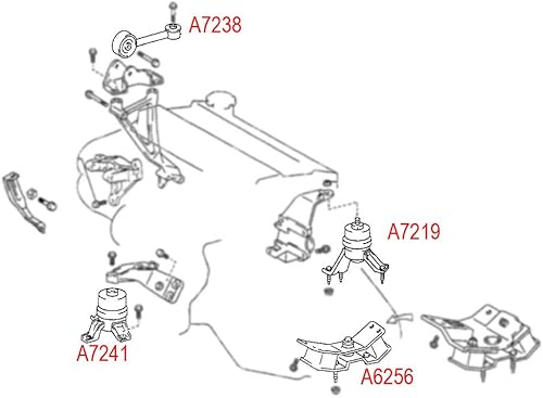 Miniatura 6 de Soporte de motor compatible con Toyota Camry 1997-2001 2.2L 1999-2001 Toyota Solara 2.2L Coupé - Transmisión automática A6256 A7219 A7238 A7241