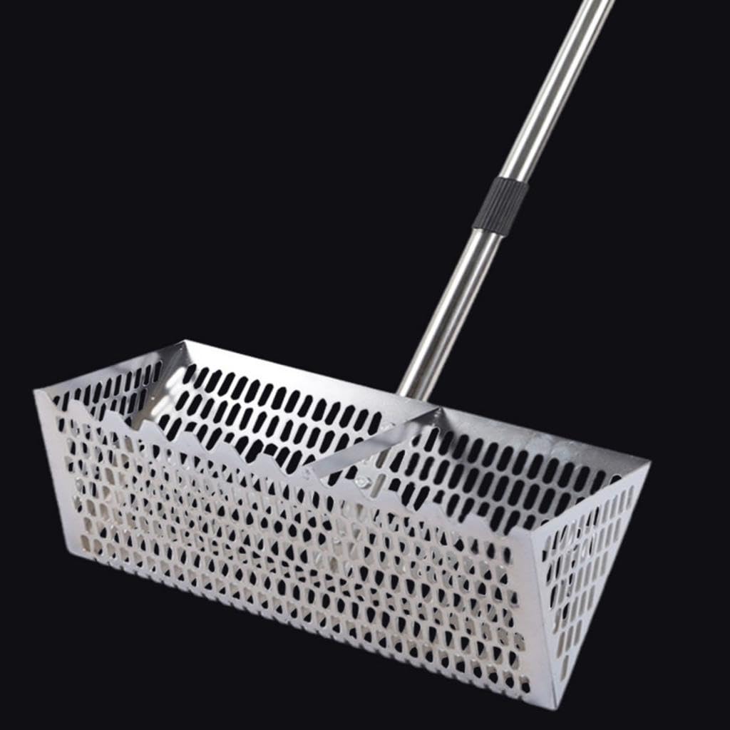 kowaku Rastrillo con Mango extendido, Pala Resistente para Pollos y Gatos, Ideal para Exteriores, Plata