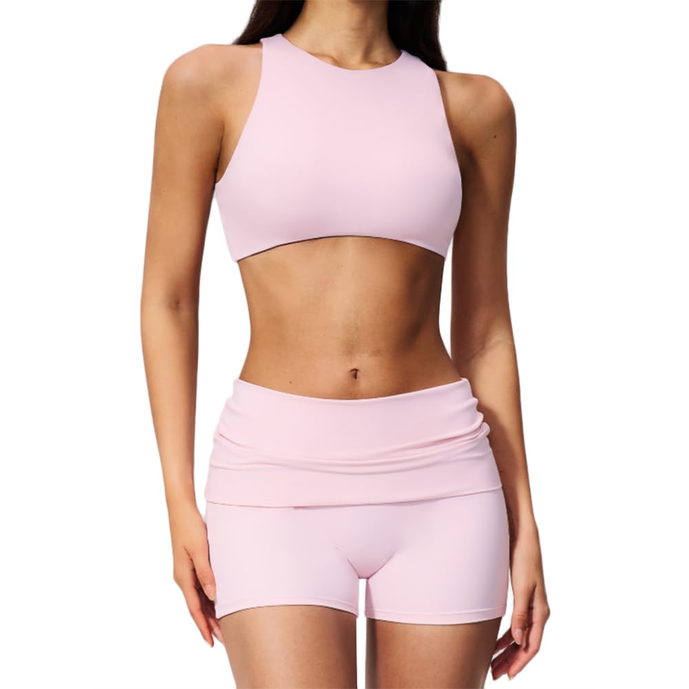 JPXJGT Yoga Set Form-Fitting Back-Highlighting Quick-Dry 2-Piece Yoga Fitness Outfit for Women(Size:M,Color:Pink)