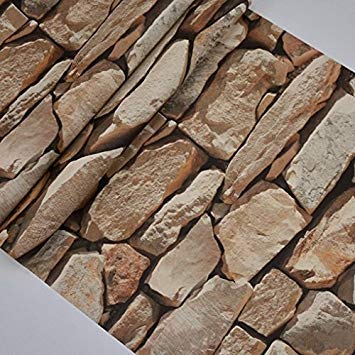 GlobalNiche Waterproof Vintage 3D Stone Effect Wallpaper Roll Modern Rustic Realistic Faux Stone Texture Vinyl PVC Wall Pape Decor Color WP54002 Brown Dimensions 10M