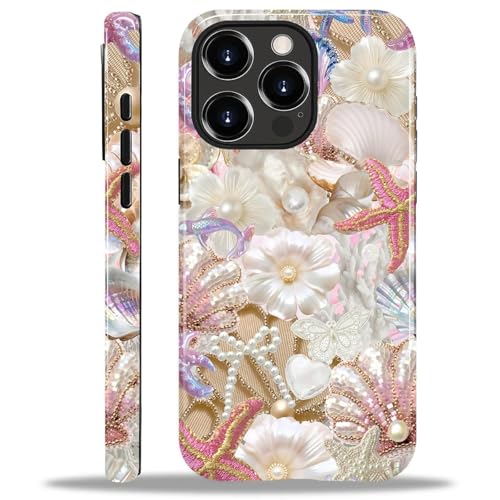 Yesad Case Compatible with iPhone 14 Pro Max, Cute Dual Layer Hybrid Phone Cover, Military Grade Drop Protection, Aesthetic Shockproof Phone Case for Women Girls, Glam Pearl Seashell - image 1