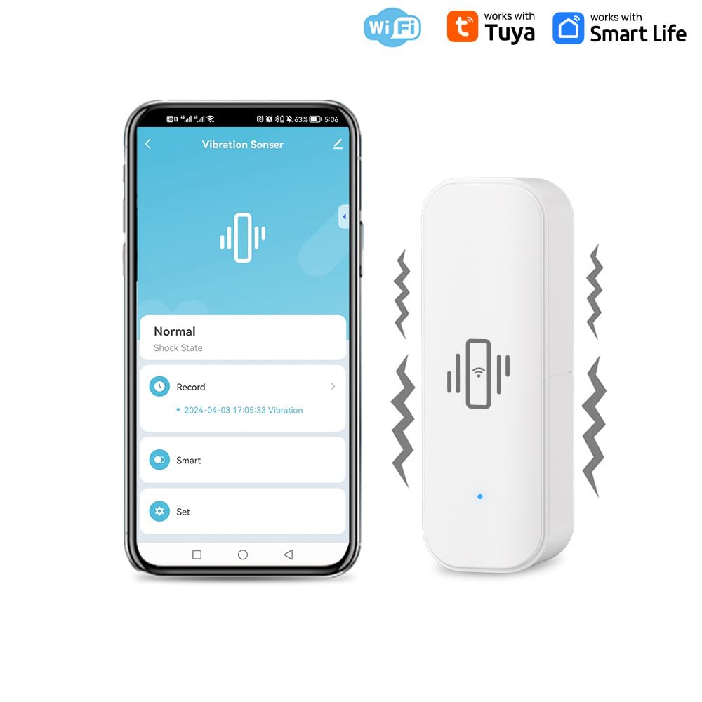 UHPPOTE 2.4GHz WiFi Vibration Sensor Shock Alarm Detector for Door Window Drawer Work with Tuya APP - Image 2