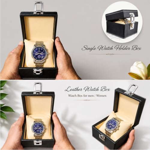 Image of ZAFCO Watch Box Organizer for Men and Women Single Slot Premium Luxury PU Leather Watch Display Case Portable for Travelling Gift Bracelet Jewellery Box Black