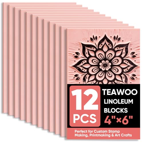 TEAWOO 12Pcs Linoleum Blocks for Printmaking 4x6 Premium Rubber Stamps Printmaking Supplies for Printing Stamp Making and a Wide Range of DIY Craft Projects