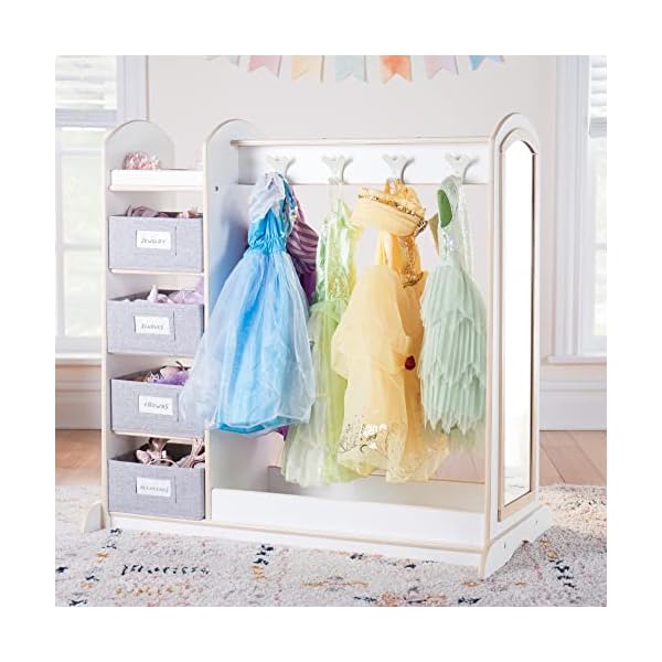   Guidecraft-EdQ-Dress-up-Storage-with-Bins-White-Dresser-with-Mirror-and-Safe-Hooks-Storage-Armoire-for-Kids-Costume-Organizer-Children-Playroom-Furniture