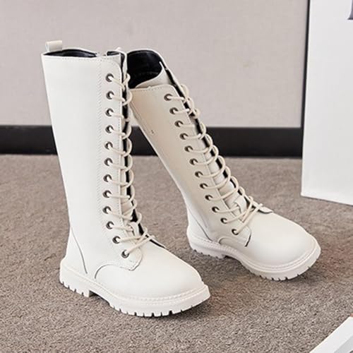 Boys Girls Goth Boots Combat Lace Up Side Zipper PU Leather Punk Girls' Booties Waterproof Mid Calf Riding Winter Boot for Toddler/Little Kid/Big Kid2