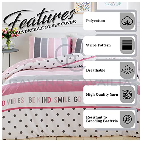 GC GAVENO CAVAILIA Striped Duvet Cover King Size, Reversible Polka Dot Bedding Quilt Set including Pillow Cases, Blush Pink/Grey - Image 3