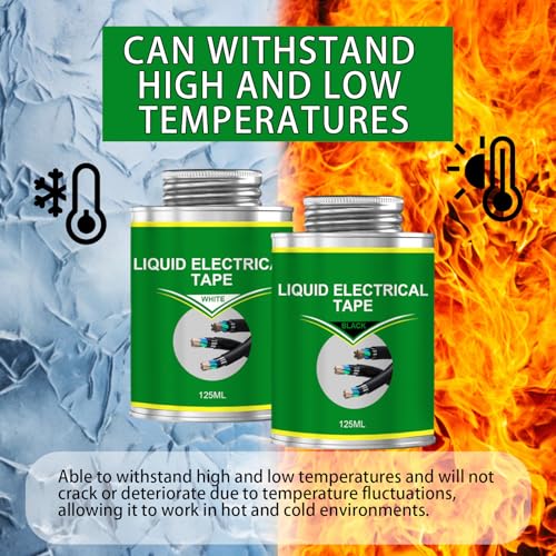 Image of Liquid Electrical Tape(Black+White) 2pcs- Flexible Rubberized Coating for Wires,Cables & Plumbing,Waterproof Insulation Sealant,Dries Fast, Anti-Corrosion