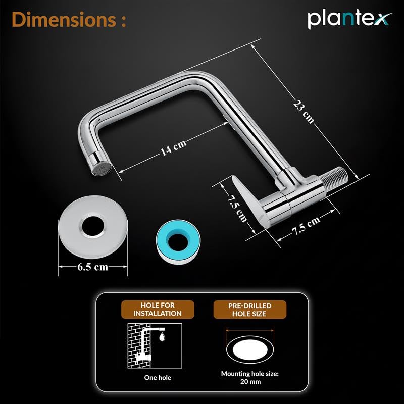 Image of Plantex 360 Rotating Kitchen Sink Tap for Kitchen Basin /Wall Mounted Kitchen Sink Tap Faucet /Water Tap for Kitchen Sink & Wash Basin /Mirror Chrome Finish (DOL-4300) - 7-Year Warranty