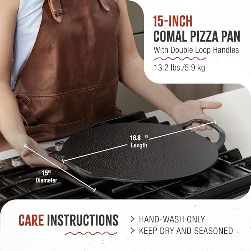 Image of Victoria 15-Inch Cast Iron Comal Pizza Pan with 2 Side Handles, Preseasoned with Flaxseed Oil, Made in Colombia