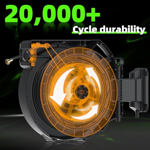 Image of Retractable Garden Hose Reel 1 /2 in x100 ft, Heavy Duty Wall Mounted Hose Reel with 10- Function Sprayer Nozzle, Any Length Lock /Automatic Slow Return System,180 Swivel Bracket