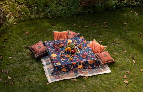 Nappe Qvevri Coton Bleu 140x140 cm pour Protéger et Sublimer la Table
