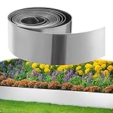 Victoam Rasenkante Metall Beeteinfassung, 10 m, 15 cm hoch, Rasenkante aus Cortenstahl - Einfache Montage - Robustes Stay-in-Place Design, für Beeteinfassung Mähkante Palisade Gartenbeet, Silber