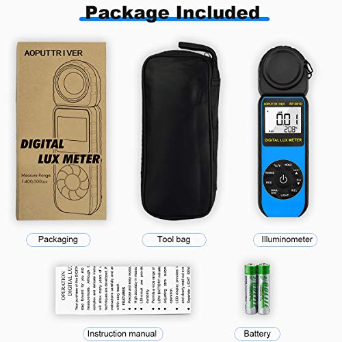Light Meter AP-881D Digital Illuminance Meter Ambient Temperature Measurer with Range up to 400,000 Lux Luxmeter,Rotatable Head for 270 Degrees,Display 3999,Data Hold,Back Light (Blue)
