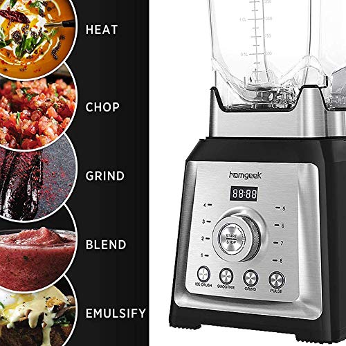homgeek Countertop Smoothie Blender 1450 Watt, Professional High Speed Blender for Kitchen with 4 Blending Preset programs, 8 Adjustable Speeds Control and 70 Oz Tritan Pitcher for Ice, Shake, Silver