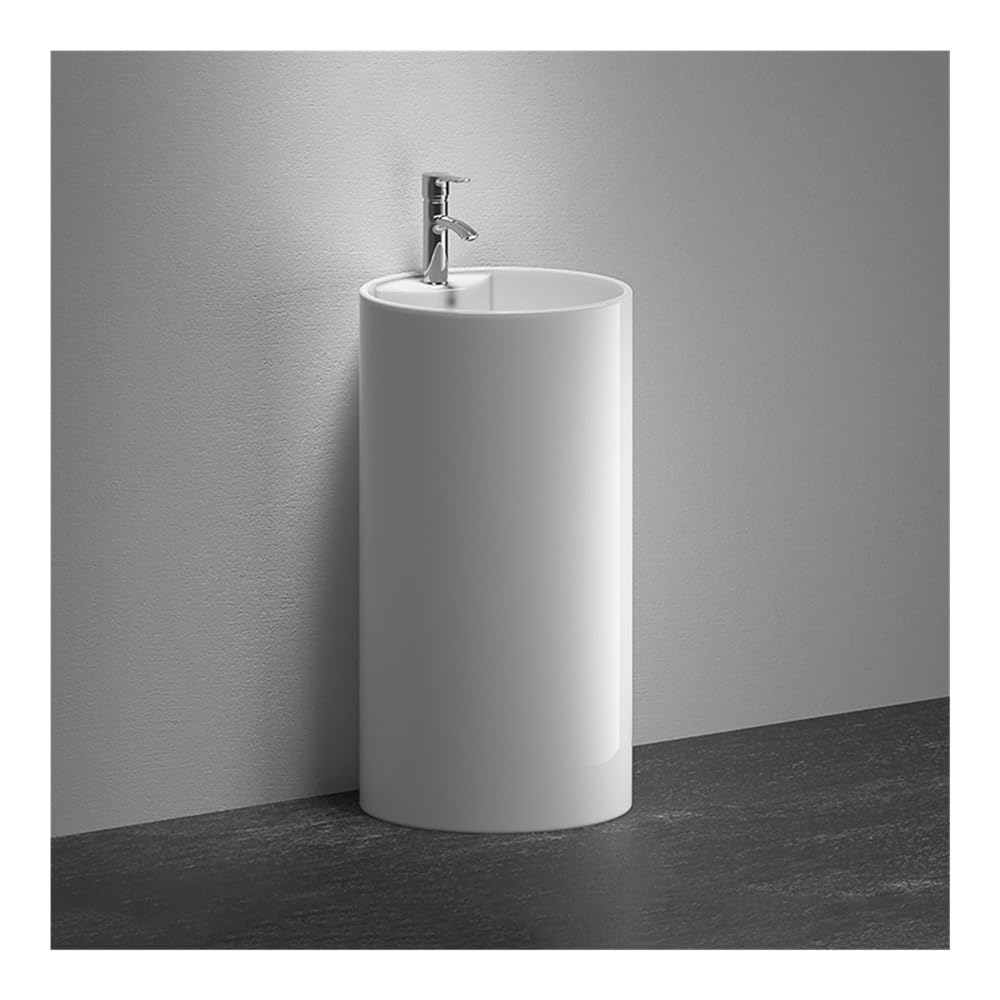 Nowoczesny ceramiczny zlew na cokół z kranem i zestawem odpływowym – stylowa jednoczęściowa umywalka łazienkowa oszczędzająca miejsce konstrukcja łatwa instalacja idealna do remontu domu