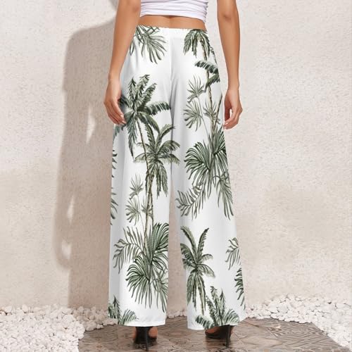 Womens Elastic High Waisted Tropical Vintage Palm Trees Palazzo Pants Casual Wide Leg Lounge Pant for Women4