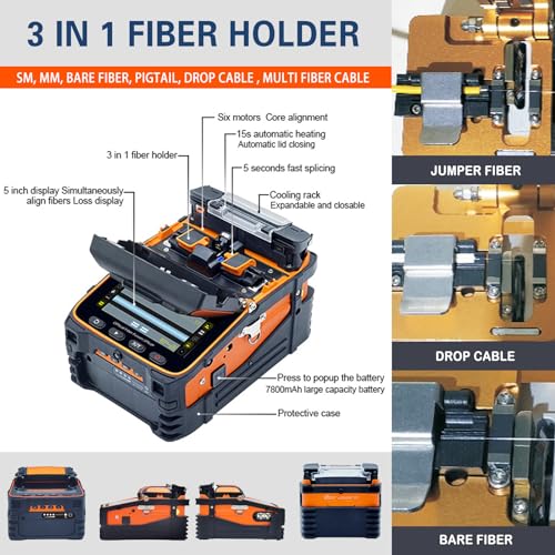 Image of AI-9 Fiber Optic Fusion Splicer - Six Motor Core Alignment - Fully Automatic FTTH Splicer - 5S Heating, 15S Splicing (7800mA)
