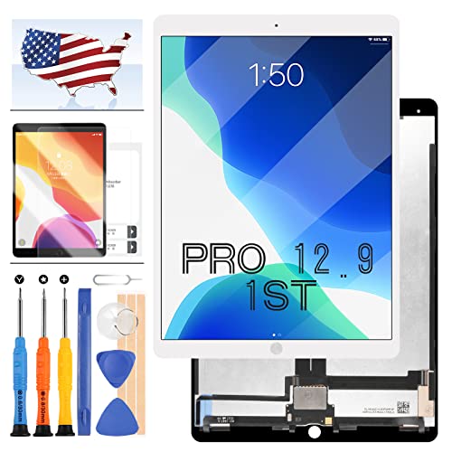 A-MIND For iPad Pro 12.9 1 1st Generation(2015) Screen Replacement A1652 A1584 LCD Display TouchScreen Digitizer Assembly Sensor Touch Panel Lens Kit Board (White with Board)