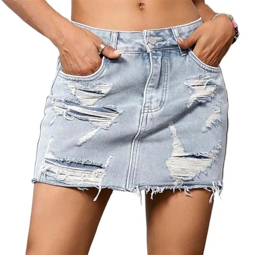Jupe en jean années 90 pour femme style vintage à ourlet brut