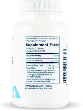 Arches Tinnitus Formula - Now with Ginkgo Max 26/7 - Natural Tinnitus Treatment for Relief from Ringing Ears - 100 Count Bottle - 25 Day Supply, Ginkgo biloba extract, zinc picolinate, deodorized garlic
