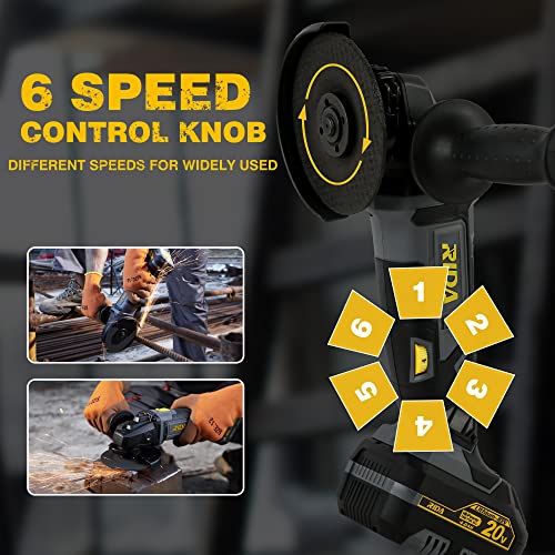 Rida Cordless Angle Grinder Kit 20V 4 1/2 Inch 10000Rpm 6 Speed Options 4.0Ah Battery & Fast Charger, Adjustable Handle Grinder For Cutting And Grinding Stone And Metal With 22Pcs Accessories #TOP1
