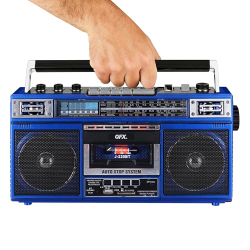 image for QFX J-220BT Blue Boombox MP3 Conversion from Radio to Cassette with 4-