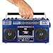 QFX J-220BT Blue Boombox MP3 Conversion from Radio to Cassette with 4-Band (AM, FM, SW1, SW2) Radio with Bluetooth, Dual 3” Speakers, Built-in Microphone, Recorder, 3-Band Equalizer