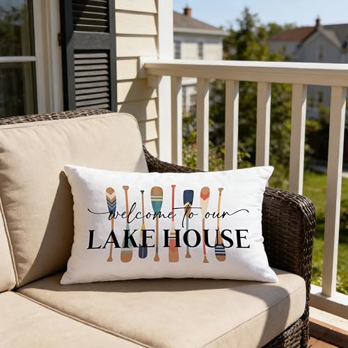 awdschkj Lake House Decor Pillow Cover 12x20, Rustic Spring Summer Nautical Boat Oar Lakehouse Decorative Pillow Cover for Cabin Lodge Home Bedroom Living Room