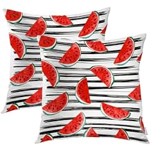 Batmerry Summer Fruits Decorative Pillow Covers, Green Red Watermelon Colorful Fruits Delicious Double Sided Throw Pillow Covers Sofa Cushion Cover Square 16 x 16 InchesSet of 2