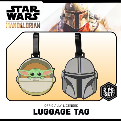 FUL Star Wars The Mandalorian 2-Piece Suitcase ID Tag Set with Adjustable Straps, Grogu and Mando, Multi, One Size2