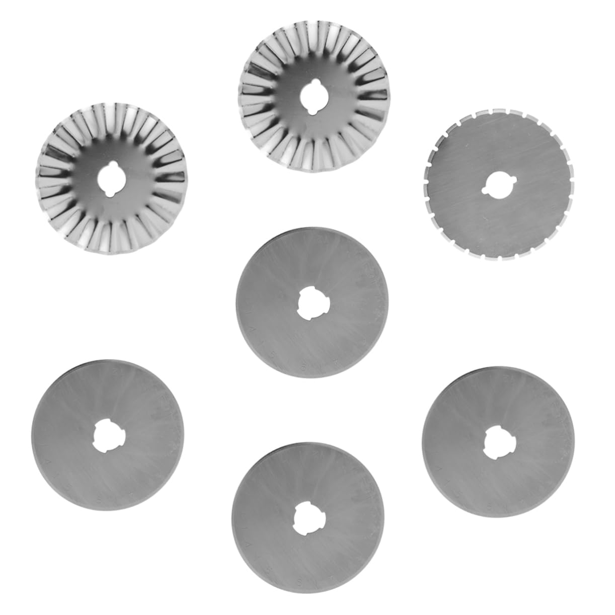 CIMAXIC 7 Pcs Set of Rotary Cutter Blades 4 Straight 1 Dashed 2 Wavy Replacement for Sewing Fabric Leather Paper Crafts Storage Case Included