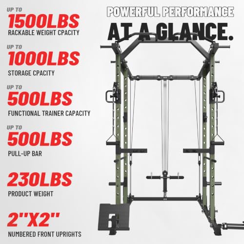 Image of Mikolo Power Cage, Power Rack with Cable Crossover System, 1500LBS Squat Rack with LAT Pull Down System, Workout Cage with Pulley System for Fitness Home Gym