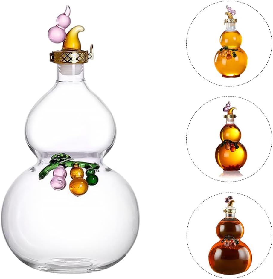 Zerodeko Decorative Wine Bottle - Elegant Glass Wine Gourd for Home Bar 11.02In Soaked Flask with Sealing Lid for Creative Making and Serving