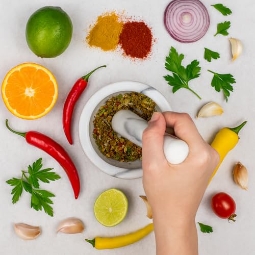 HIC Kitchen Mortar and Pestle Set, Solid Carrara Marble, 3.8-Inch, Spice Herb Grinder, Pill Crusher, Nut Butter Maker - Image 4