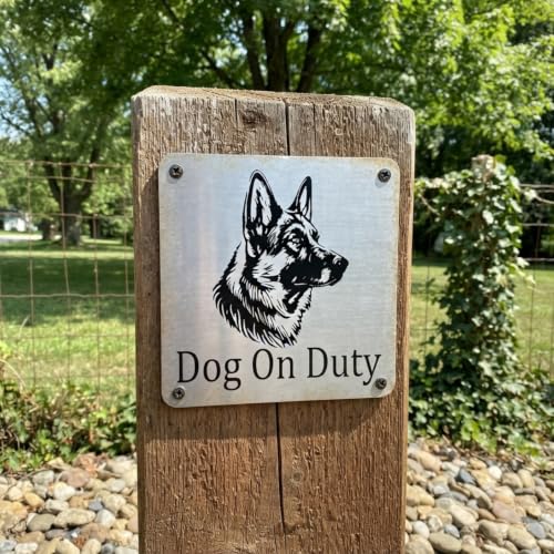 Image of Beware of Dog ZOUPLE Sign, German Shepherd, 6 inchx6 inch, Dual Mount, JSL Brand Steel, Laser Print
