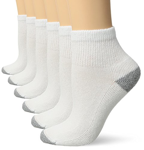 No Nonsense Women's Soft Quarter Top Cushioned Socks, 6 Pair Pack, White, 4-10