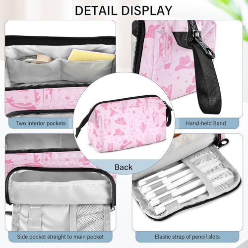 Image of Western Cowboy Pink Pencil Case Pouch Big Capacity Pencil Bag Box Organizer Pen Case Pencil Pouch Aesthetic with Handle for Teen Girls Boy College Women School