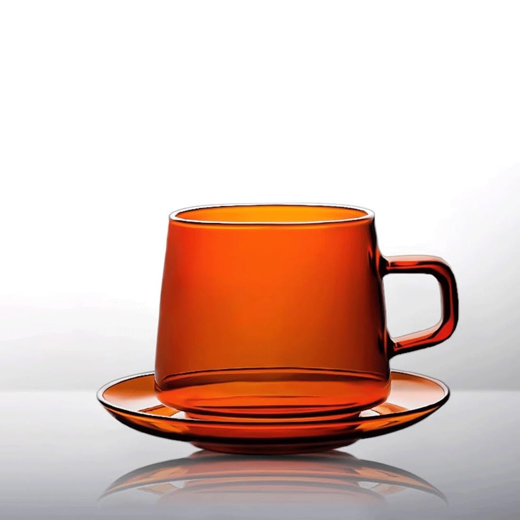ENGENDER Tazas Cafe Taza De Café Y Platillo Cristal For El Hogar, Agua, Té La Tarde Retro con Asa, Leche Mug Cups(A)