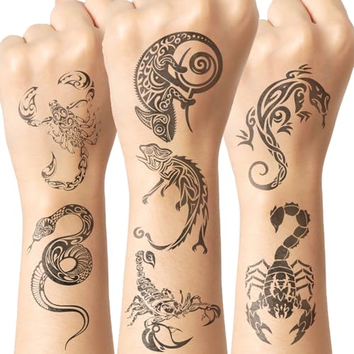 Black Scorpion & Lizard Tribal Temporary Tattoos for Men Women Ad...